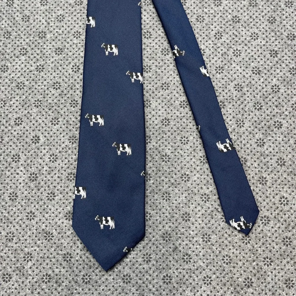 Schreter Mens Navy Holstein Cow Embroidered Novelty Tie Pennsylvania Made USA